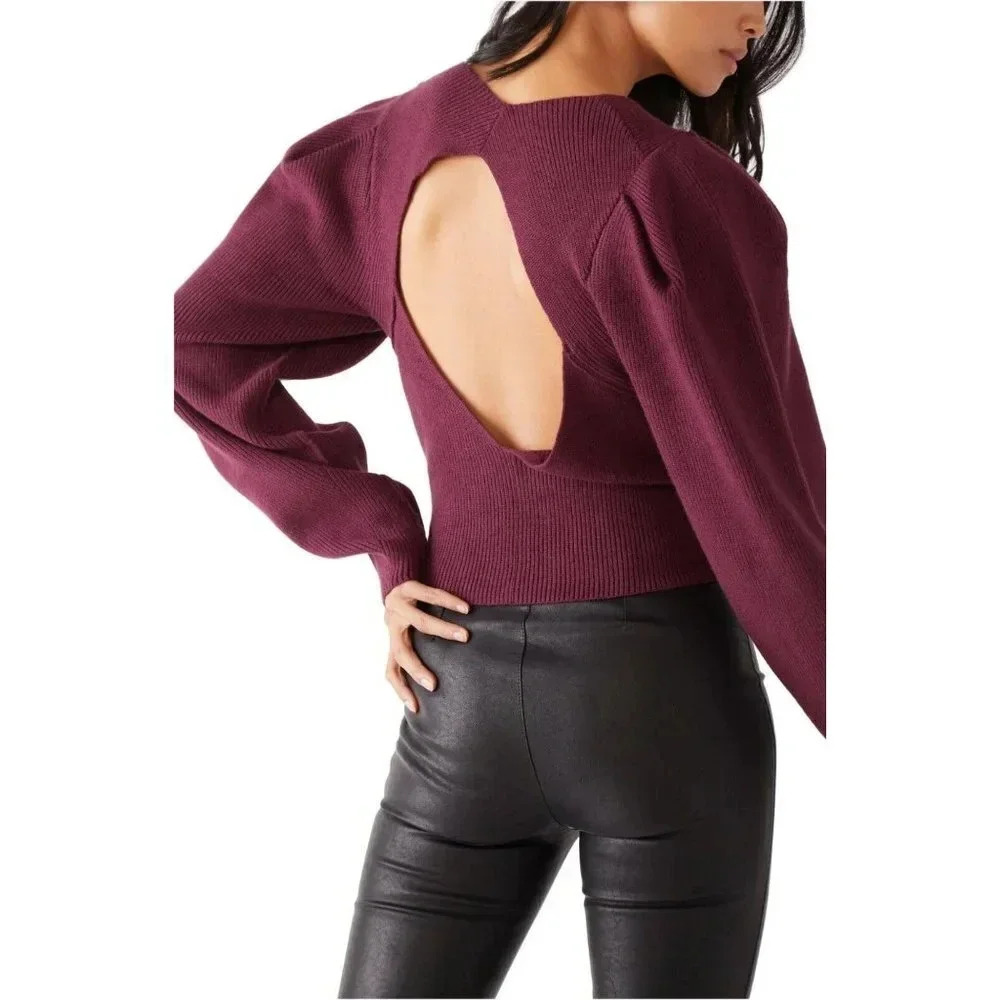 Free People Saffron Open Back Sweater Pomegranate Wine Women's Size XS - Picture 2 of 13